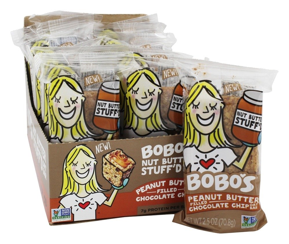 Bobo’s Stuff’d Oat Bar, Chocolate Chip Peanut Butter, 2.5 Oz. Bar (12 pack), Whole Grain Snack & Protein Bar. Great Tasting & On-The-Go-Snack. Gluten Free, Non-GMO, Vegan, Kosher, and Soy Free.