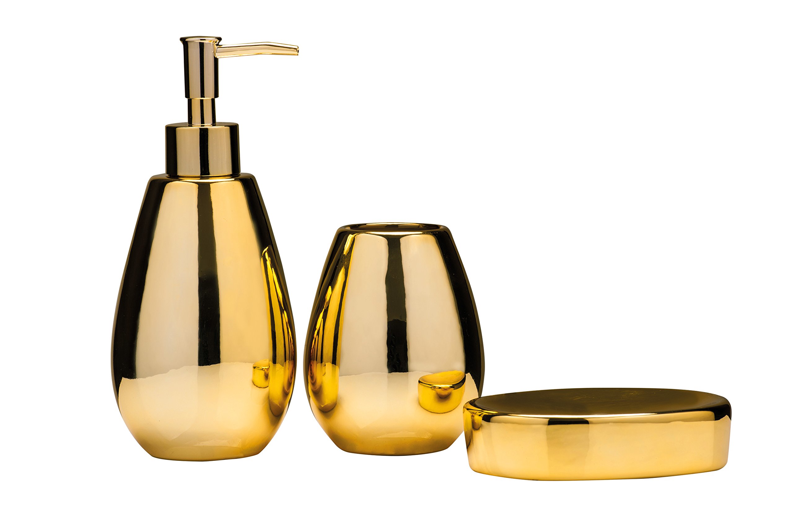 Premier Housewares Magpie Bathroom Set, Gold, Set of 3