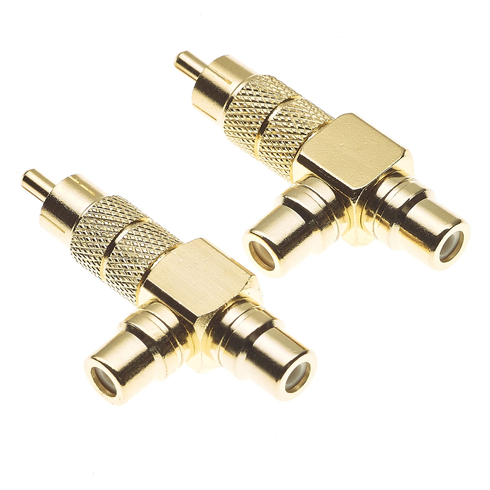 Keple RCA Splitter Adaptor, Pack Of 2-50 Ohm 1 To 2 Phono Splitter With Gold Plated Brass Body, 1 Male To 2 RCA Female Adapter For Audio And Video