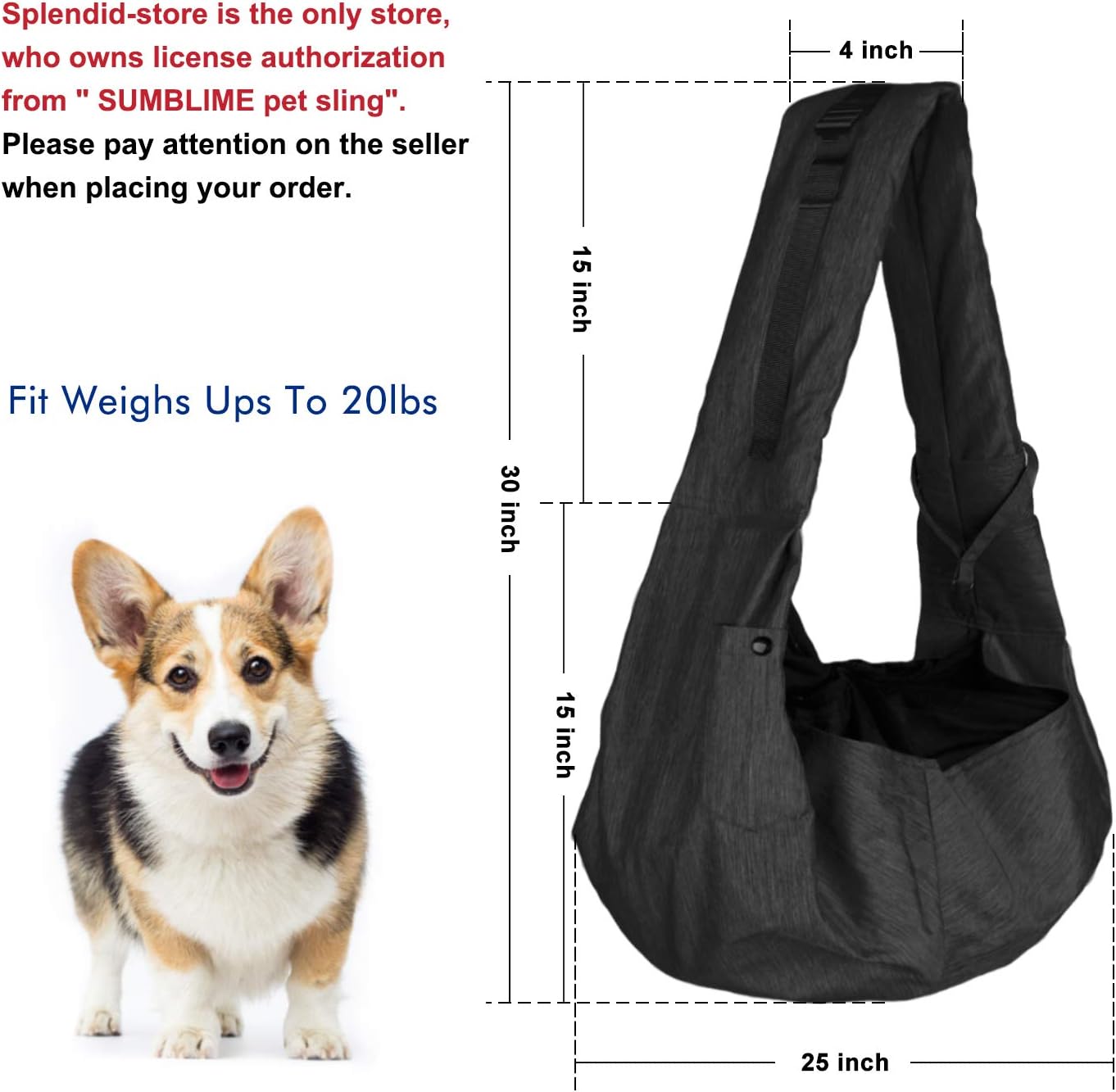 SUMBLIME Pet Sling Carrier for Dog Cat - Fit 20 Pounds Small, Medium, Large Dog, Larger Size Hand Free Carrier Bag for Daily Walk, Outdoor & Indoor Activity, Weekend Adventure : Pet Supplies