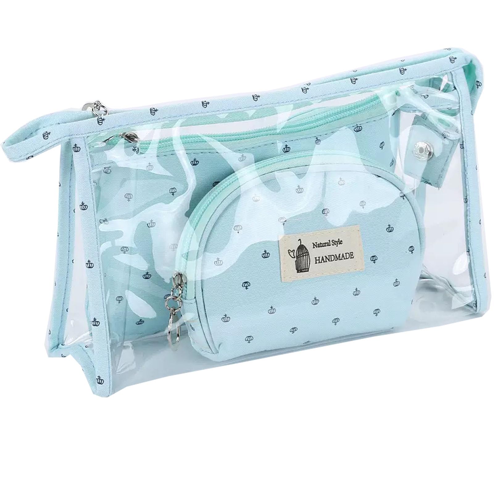 3PCS Travel Makeup Bag Set, Veriya Clear Cosmetic Case Toiletry Wash Storage Holder Pouch Purse Bags for Girls Women Ladies Travelling or Daily Use (Blue)