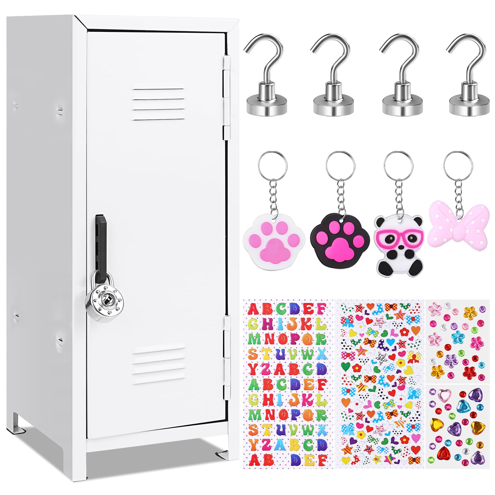 Photo 1 of 12 PCS Christmas Mini Locker White Miniature Storage with Lock and Keys, Pink Small Locker Cute Functional Locker Miniature Storage Metal Locker for Desktop Bedroom Home Office Desktop Accessories