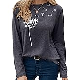 Dandelion Shirt for Women Long Sleeve Hope Love Floral Vintage Wildflower Graphic Tees Crewneck Inspirational Tops