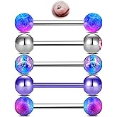 Melighting 14G 5PCS Tongue Rings Set, Purple Tongue Piercing Jewelry 316L Surgical Steel Piercing, Body Barbell Ball Bars Pack Clear CZ for Women 16 mm