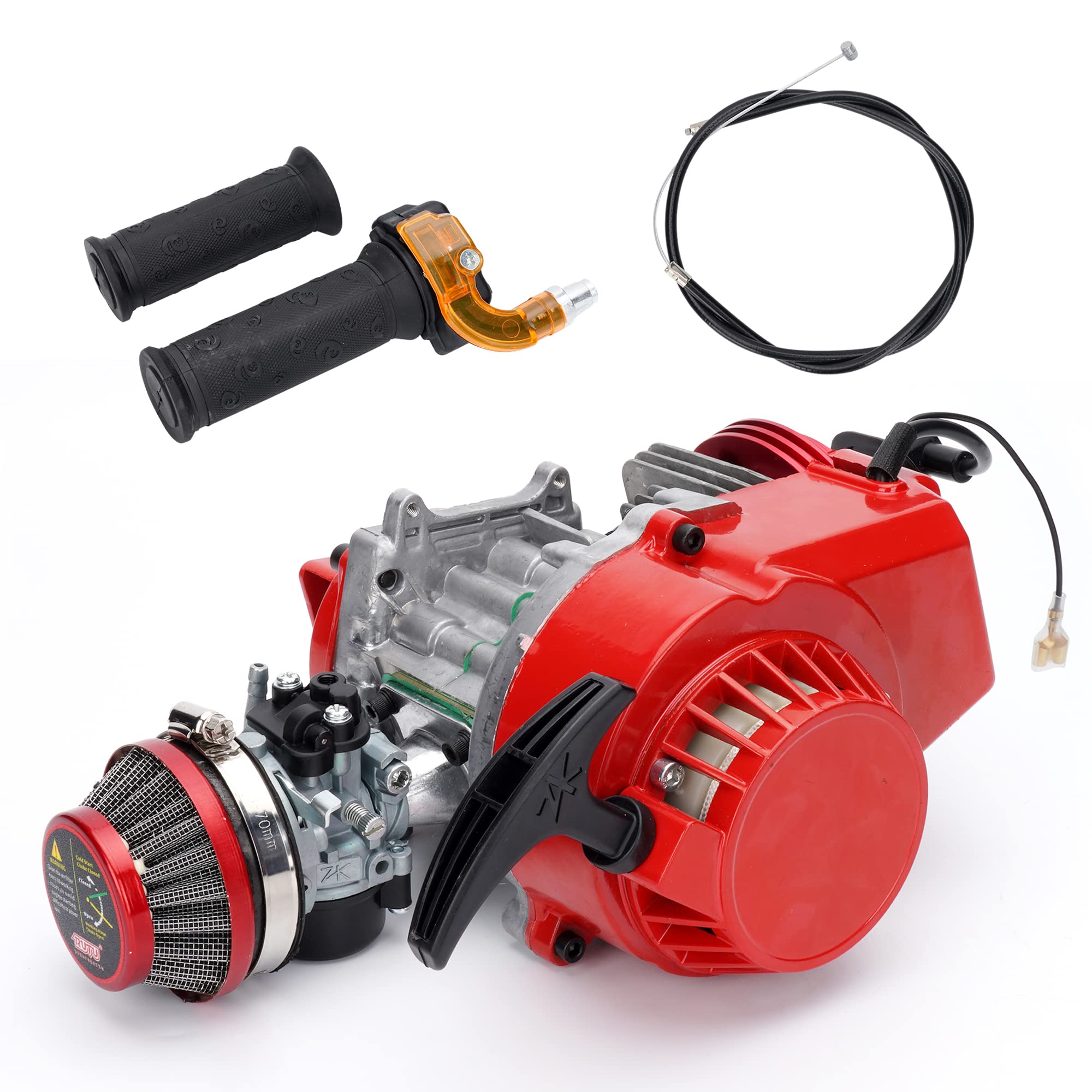 49cc 52cc Big Bore Pocket Bike Engine with Performance Cylinder CNC Engine Cover Racing Carburetor DIY Engine + Grip + Throttle Cable