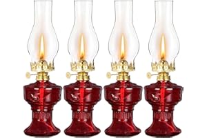 DNRVK 4 Pieces Rustic Oil Lamp Lantern Vintage Red Glass Kerosene Lamp 12.6''Chamber Oil Lamps for Indoor Use Home Decor Classic Old Hurricane Oil Lamp for Emergency Lighting