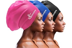 GELTVILRA 3 Pack Extra Large Swim Caps for Braids and Dreads Locs Long Hair Black Women Men Swimming Silicone Waterproof Pool