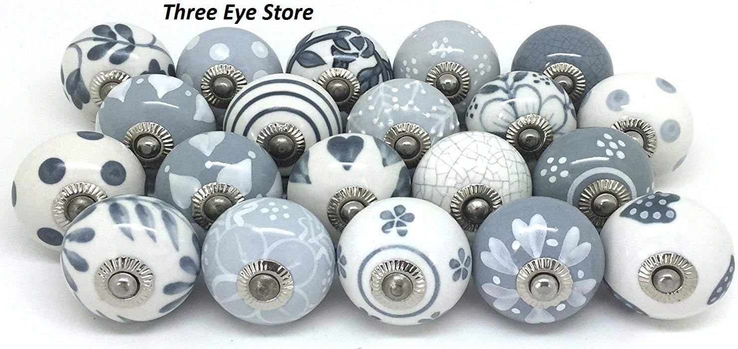 Three Eye Premium Quality Beautifull 10 camical Printed camical Gray & White colour Different type of Designs Drawer Knobs Cabinet Hardware for kids door and home & kitchen Decoration