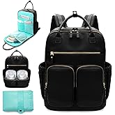 MOMINSIDE Diaper Bag Backpack, Leather Baby Bag with 18 Pockets, Diaper Backpack for Women Mom, Travel Baby Bag for Girl Boy, Large Wet Pocket, 4 Insulated Pockets, Stroller Straps, Black