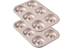 Bakeley Donut Pan Set of 2 Nonstick 6 Cavity Doughnut Pan Carbon Steel Bagels Tray for Baking (Champagne Gold)