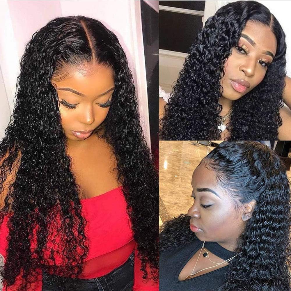 Brazilian Water Wave Lace Front Wigs with Baby Hair Virgin Human Hair Wigs for Women Pre Plucked 100% Unprocessed Lace Front Wigs Wet and Wavy Lace Water Curly Wig 150% Density Natural Black