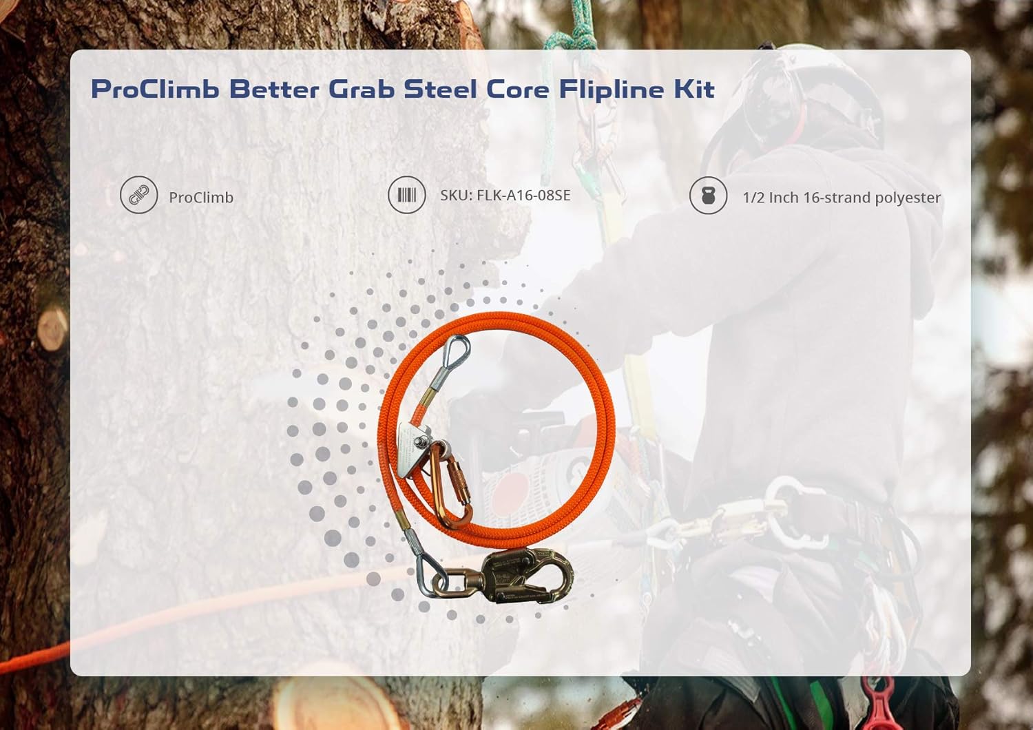 ProClimb Steel Core Flipline Kit (1/2 inch x 8 feet) - Adjustable Tree Lanyard, Low Stretch, Cut Resistant – for Fall Protection, Arborist, Tree Climbers: Industrial & Scientific