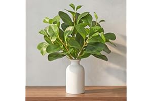 Dremisland Fake Plants with Vase 14.5" Small Eucalyptus Stems Potted Plant Realistic Fake Desk Plants in Ceramic Vase Artific