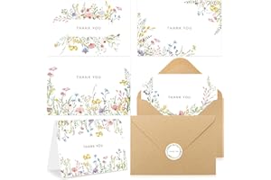 Lemicin 50 Packs Floral Thank You Cards with Envelopes & Stickers 4x6 In Wildflower Thank You Cards Adhesive Envelopes for Bi
