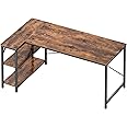 Huuger L Shaped Desk, 55 Inches Computer Desk with Reversible Storage Shelves, Gaming Desk, Corner Desk Home Office Desks, Writing Desk Study Desk with Metal Frame, Rustic Brown