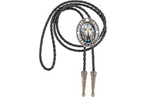 Jeilwiy Bolo Tie for Men Women 3D Relief Motif Christian Western Cowboy Bolo Tie Cross Necktie Catholic Wedding Tie Necklace
