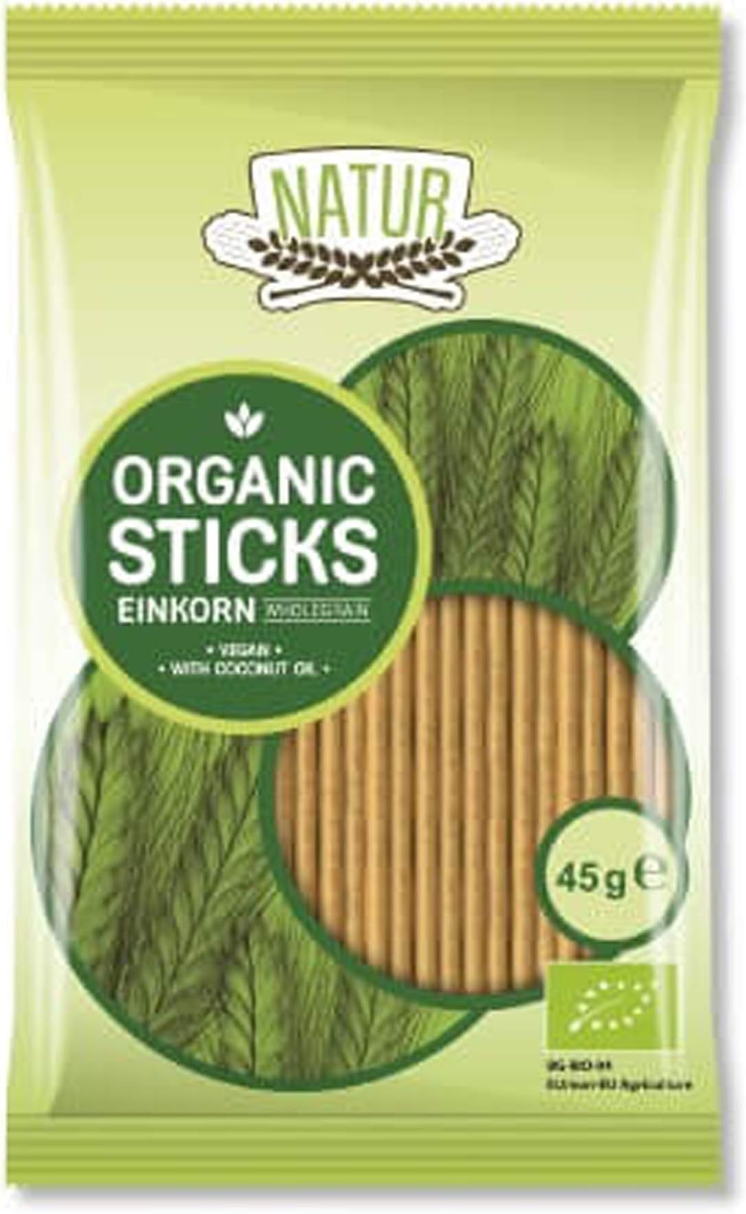 Natur Organic Wholegrain Einkorin Sticks, 45g [Pack of 2, with Coconut Oil & Himalayan Salt]