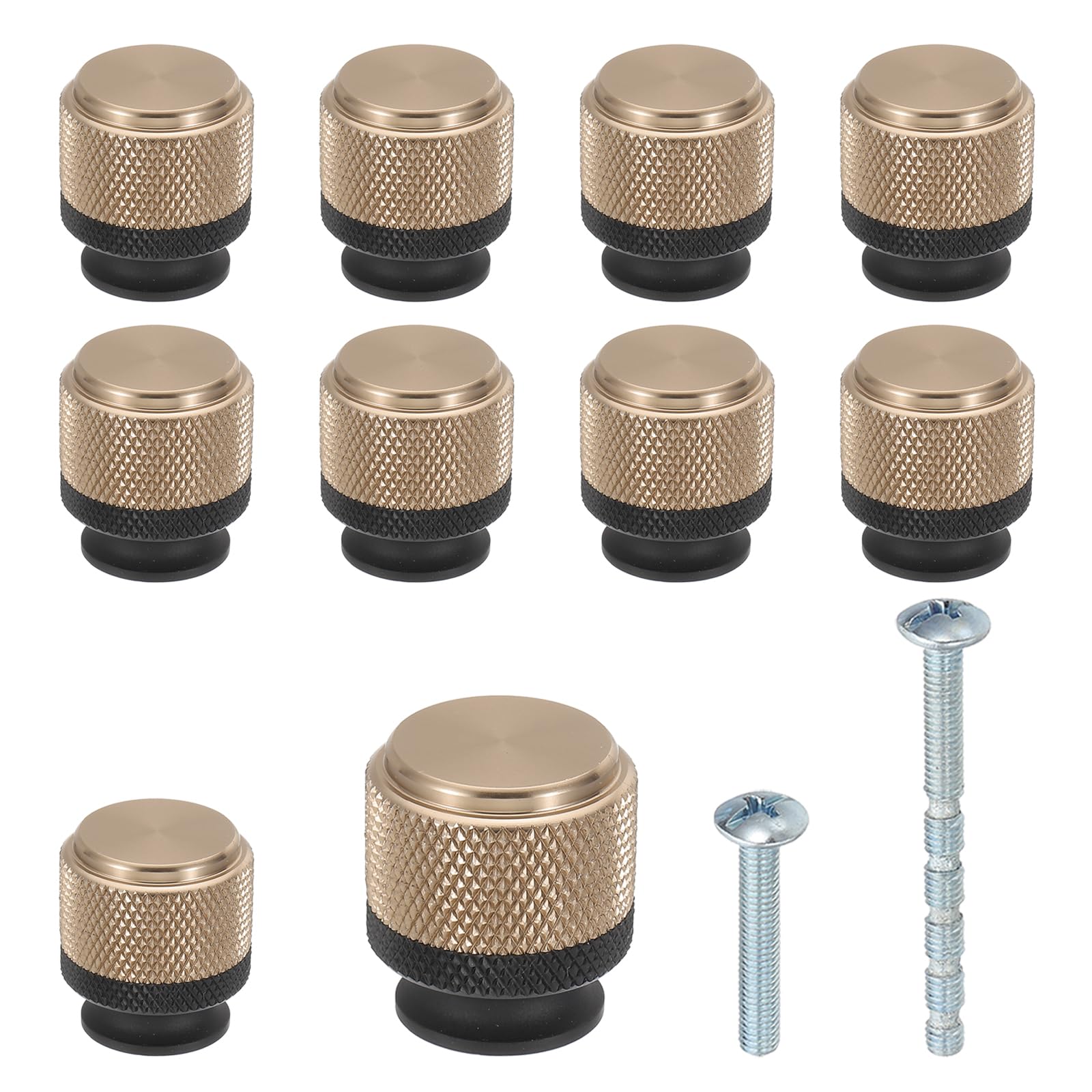 PATIKIL 1 Inch Dia. Cabinet Knobs, 10pcs Knurled Drawer Round Pulls Handle Solid Hardware for Dresser Wardrobe Kitchen Cupboard, Black/Bronze
