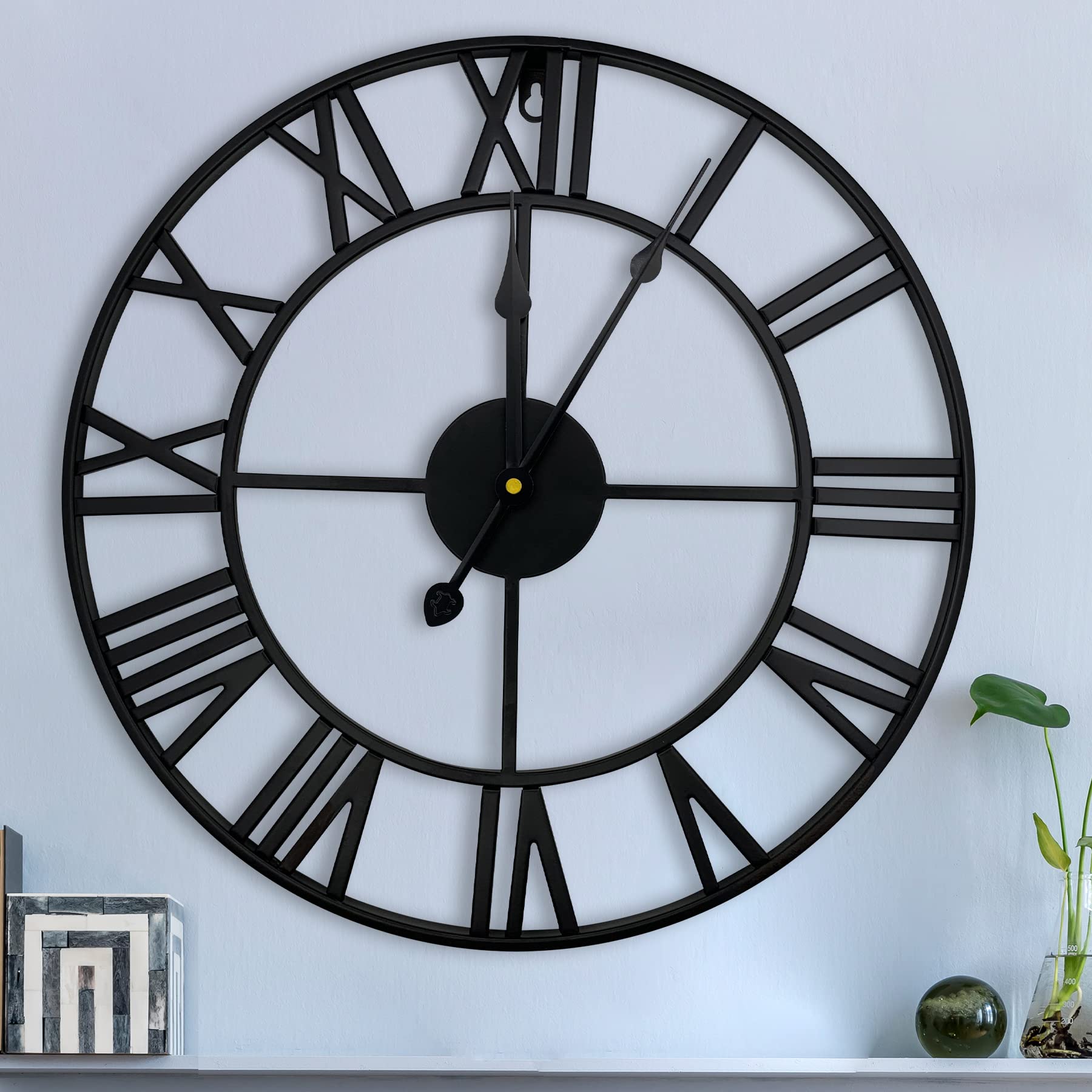 DORBOKER 40CM Premium Metal Wall Clock Large Silent Black Skeleton Clock Vintage Industrial Wall Clocks for Kitchen Living Room Bedroom Office Decor