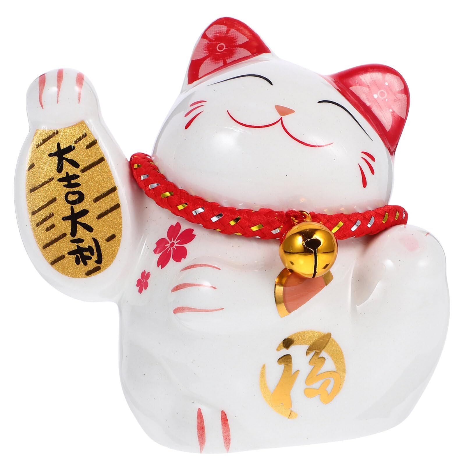 Amosfun Chinese Fortune Cat Figurine, Ceramic Waving Arm Cat Statue, Chinese Feng Shui Fortune Lucky Wealth Bringer, Home Office Car Dashboard Decor (11x11cm)