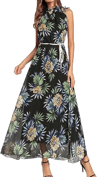 chiffon halter maxi dress