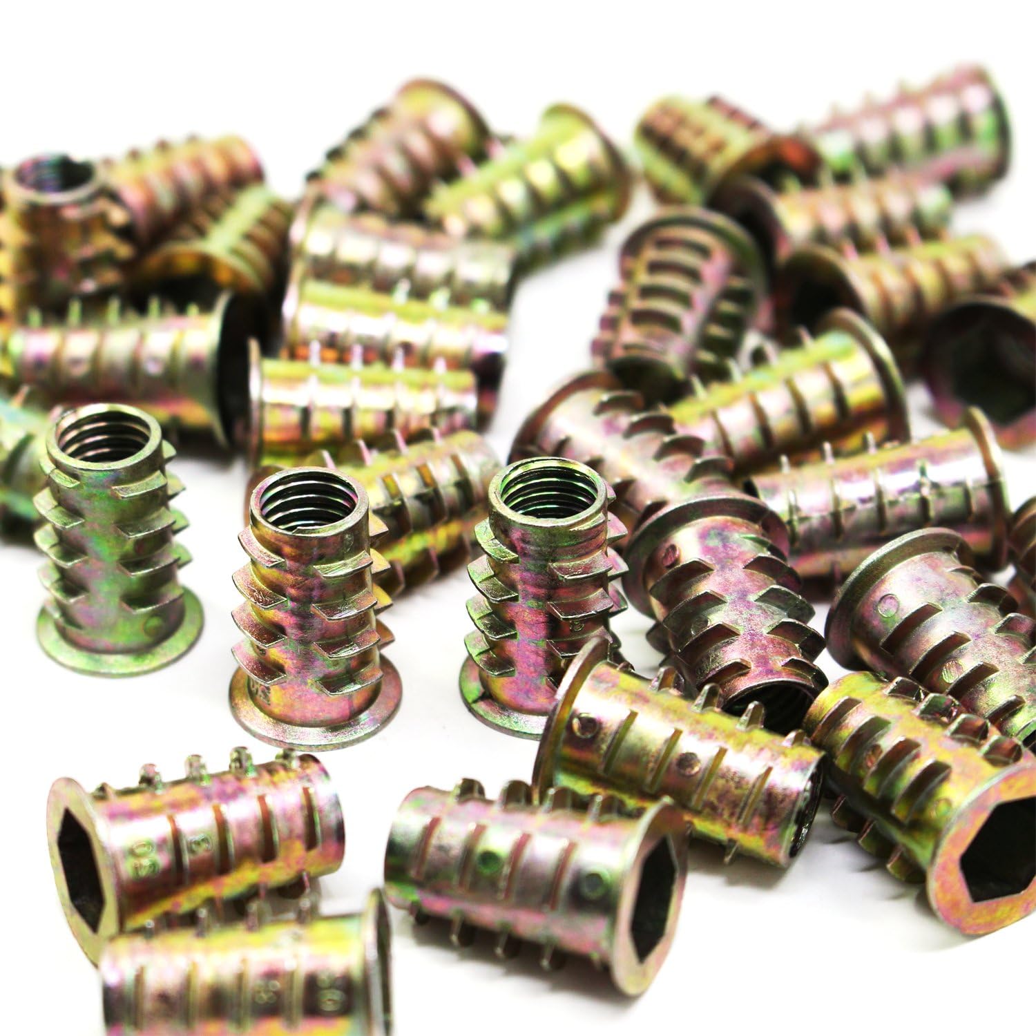 TOP-VIGOR 50Pcs Threaded Insert Nuts for Wood, M8 Insert Hex Socket Nuts, Flanged Hex Socket Screw, Zinc Alloy Threaded Rivet Hex Drive Head Nut for Wood Timber Furniture Carpenter DIY