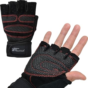 Amazon Fieldoor トレーニンググローブ Mサイズ Lサイズ 滑り止め グリップ 手首保護 筋トレ ウェイトリフティング ジム リストフラップ付き ダンベル バーベル ケトルベル Fieldoor フィールドア トレーニンググローブ