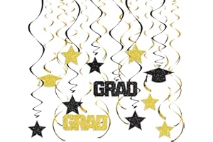 Blopee Black and Gold Graduation Hanging Swirl Decorations Class of 2026 Graduation Streamers for Congrats Grad Party Hanging