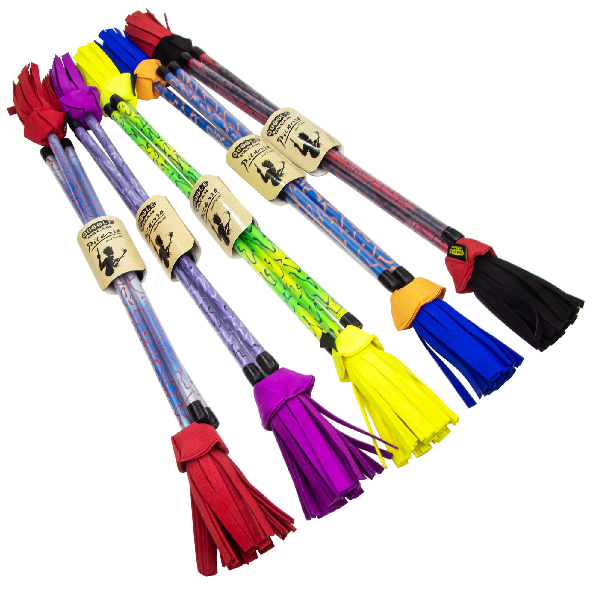 Juggle Dream Picasso Flowerstick. Hand Painted Unique with Matching Handsticks. Covered with Ultra Grip Silicone. Virtually Unbreakable Fibreglass. Bright PSuede Tassels. Juggling Set (Black/Red)