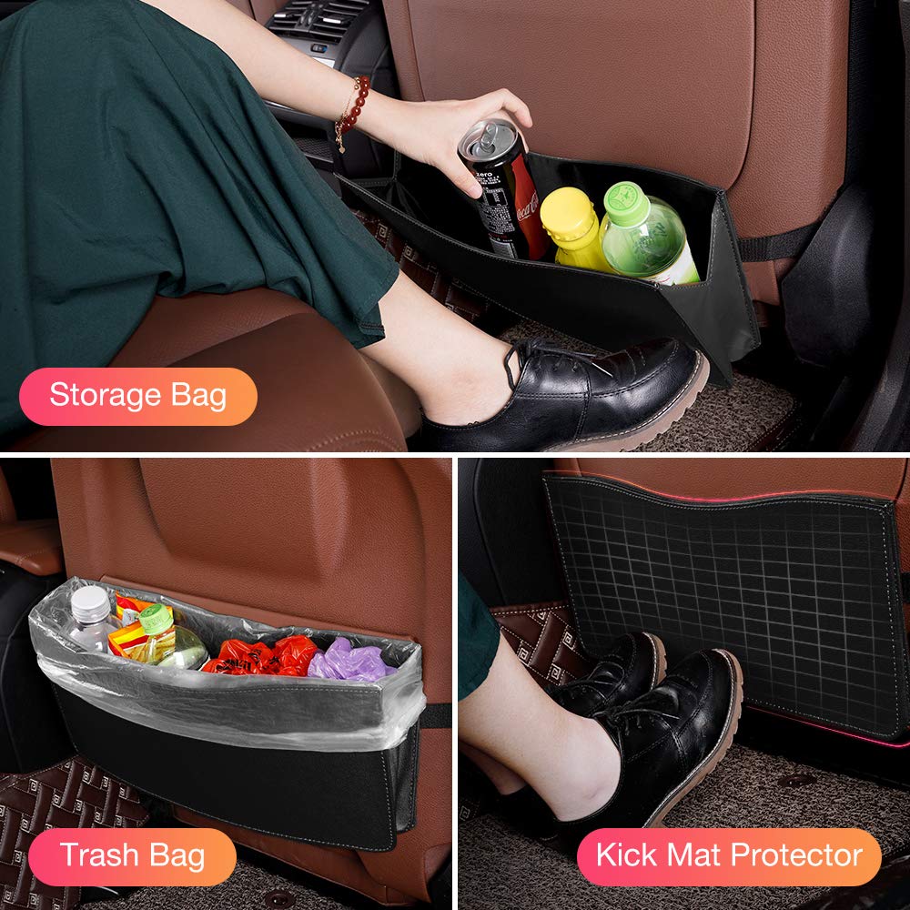 QUEES Car Trash Can Garbage Bag Organizer Interior Accessories Waste Basket Bin Best for Hanging Font on Back Seat Vehicle Bags Holder Kick Mat for Automotive Cars SUV Truck Mini Van