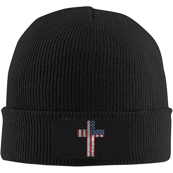 White Orthodox Cross Beanie Hat Men Winter Warm Hat Women Knit