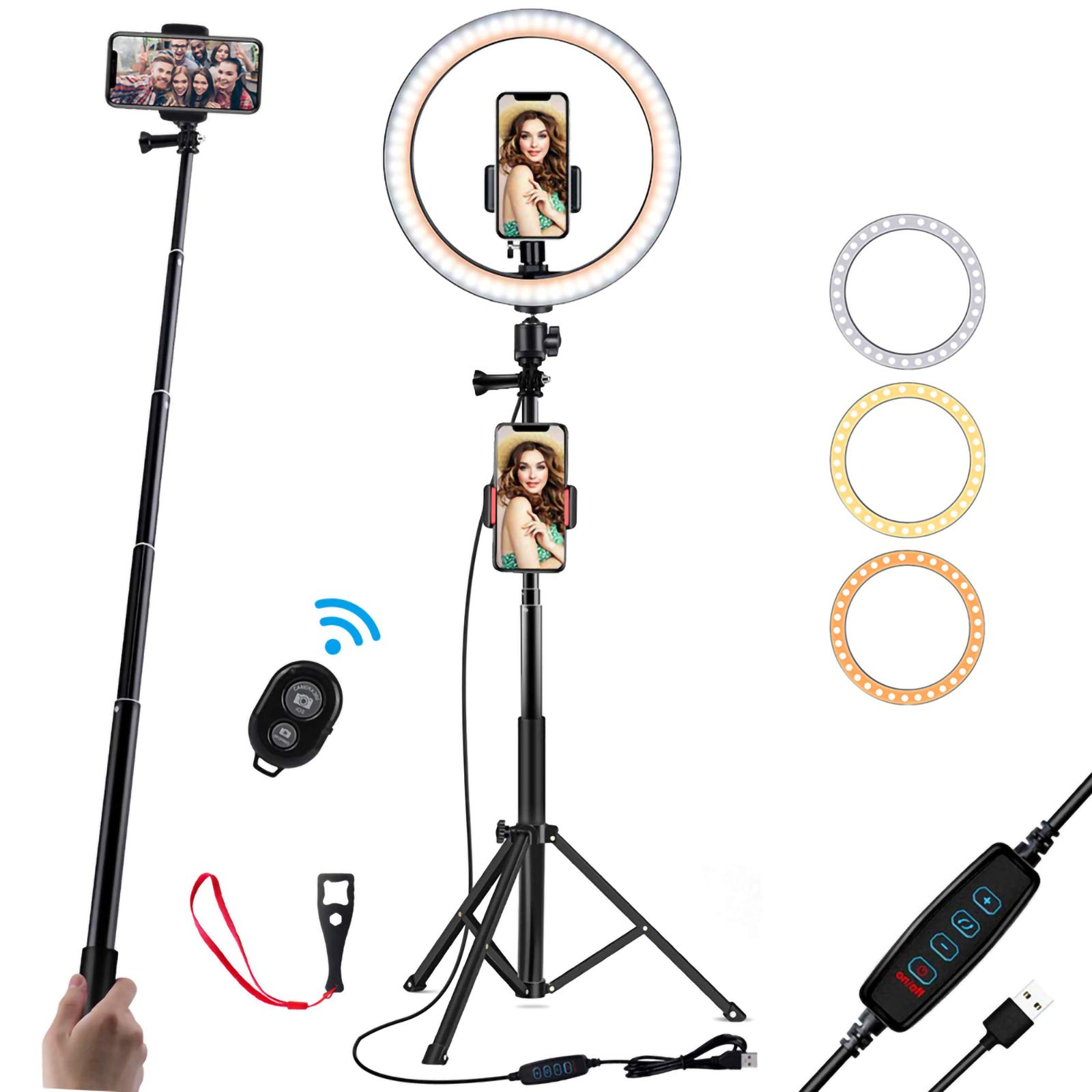 Ring Light 10" with Stand & Double Holder for YouTube Video, Desktop Led Ring Light for Streaming, Makeup, Selfie Photography