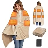 16000mAh Heated Blanket Battery Operated Soft Cordless Heated Blanket Shawl Portable Heated Throw Blanket Poncho Wraps Fast Heating with 3 Heat Levels 6 Heating Zones
