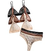 GORGLITTER Women's 3 Pack Mesh Bra and Panty Set Triangle Bralette and Underwear Cute Lingerie Set
