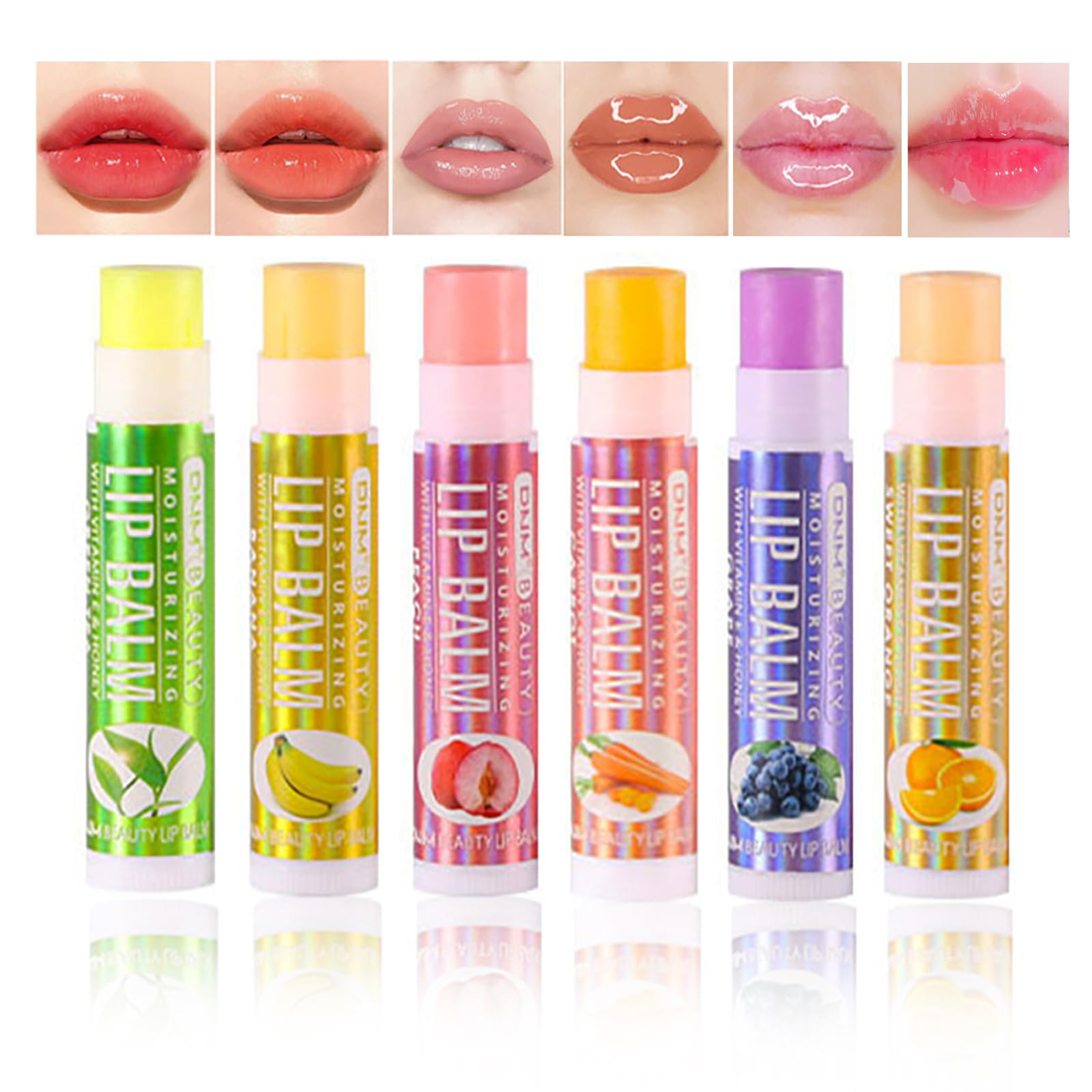 Holzsammlung Lip Balm Set,6pcs Lip Balm Tinted,Long Lasting Moisturizer Lip Gloss Fruit-Flavored Lipstick Makeup Set#04