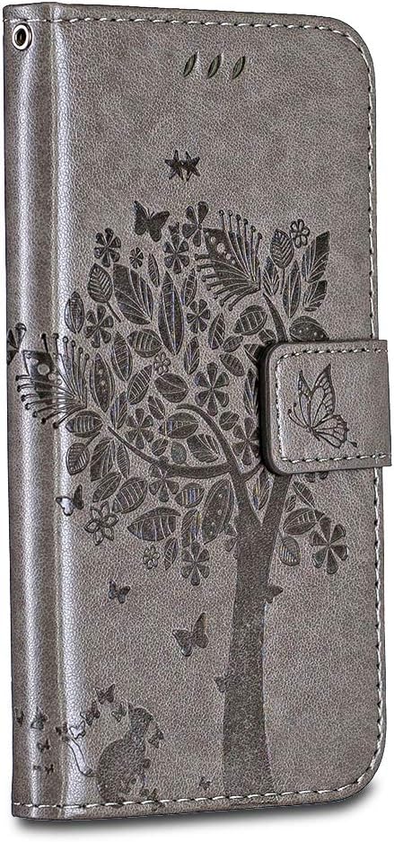 Casake iPhone XR Case [Emboss] with [Magnetic Closure][TPU Inner Shell][Card Slots] Leather Flip Case Compatible with iPhone XR -Gray