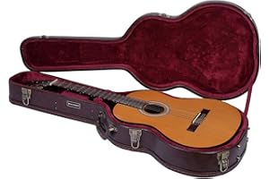 Crossrock Wooden Guitar Case -Fits 4/4 Classical Nylon String Acoustic Guitars- Vintage Hardware, Sponge Lining, Metal Feet, Storage Space-Brown