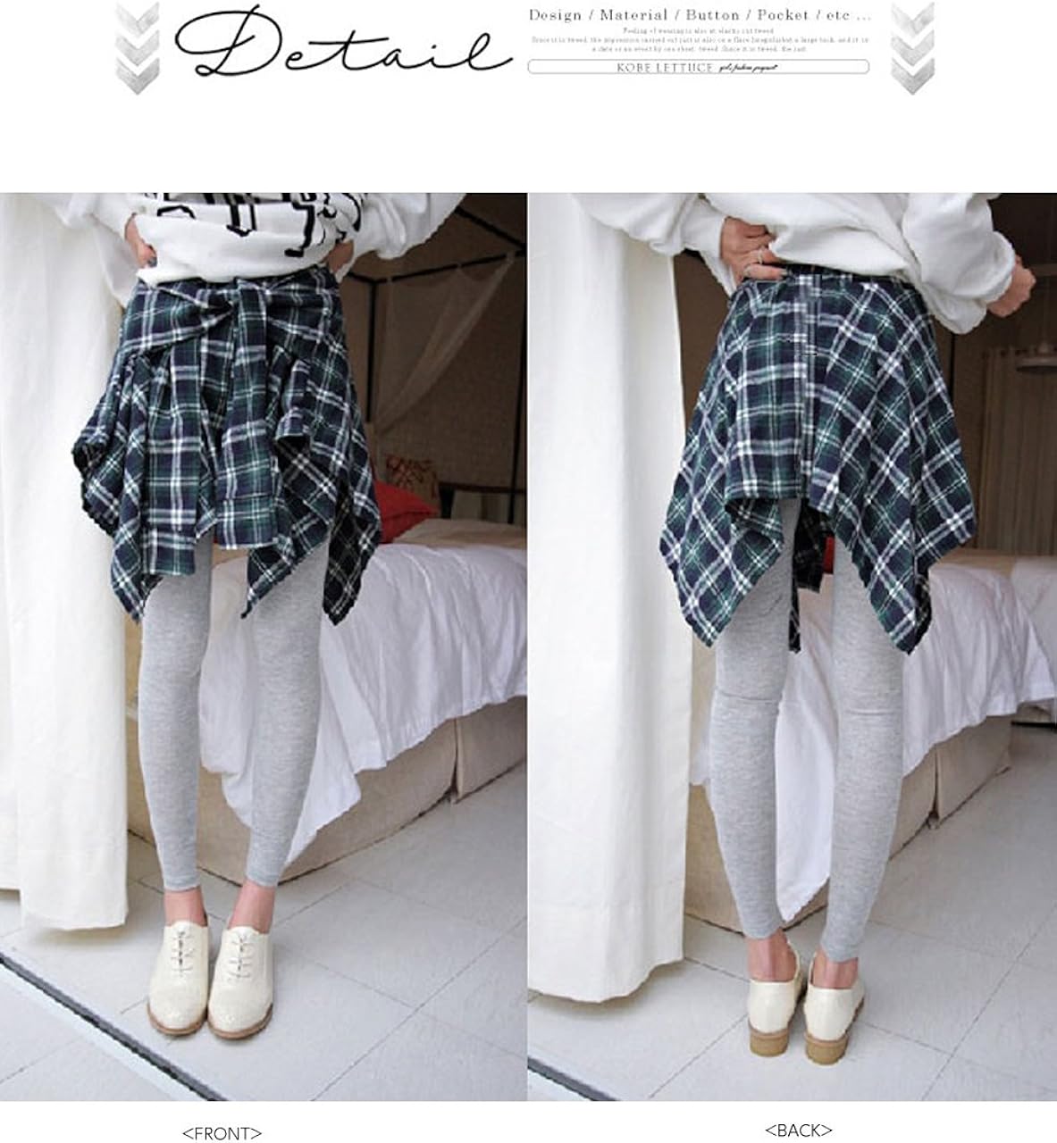 Amazon ビートーク B Talk １０分丈 おしゃれ レギンス チェック シャツ 腰巻 風 パギンス レディース ストレッチ レギパン グリーン 緑 グレー レギンス スパッツ 通販