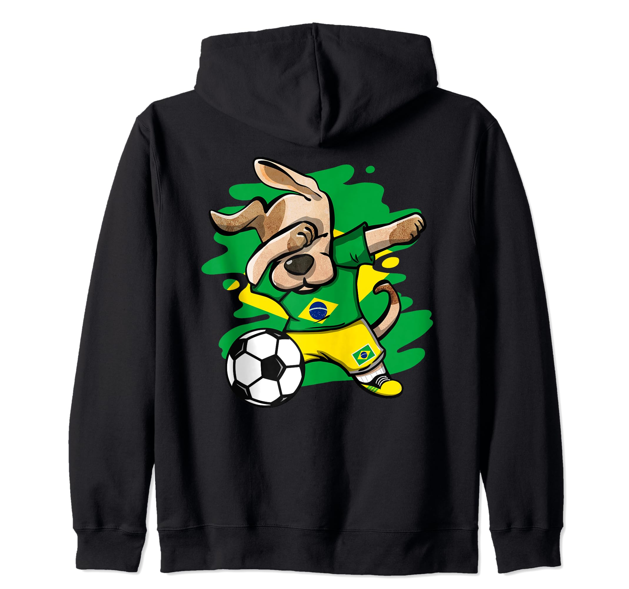 Dabbing Dog Brazil Soccer Fan Jersey Brazilian Flag Football Zip Hoodie