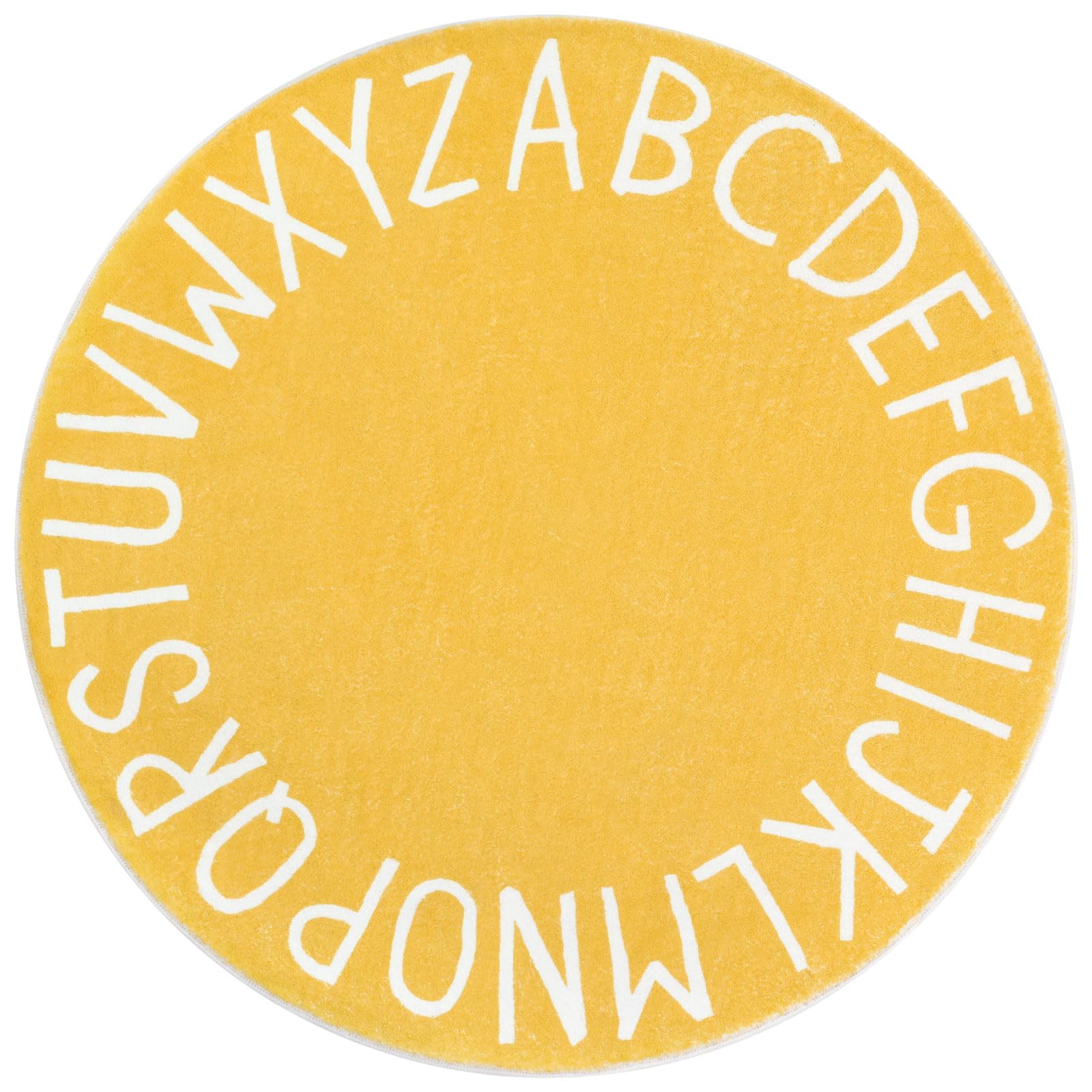 Topotdor Round Kids Play Rug Alphabet Nursery Area Rug Extra Large Soft Crawling Play Mat for Children Toddlers Bedroom (63 inch, Yellow) Image