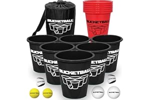 BucketBall | Team Color Edition | Combo Pack (Black/Red): Original Yard Pong Game: Best Camping, Beach, Lawn, Outdoor, Family, Adult, Tailgate, Jumbo, Giant Game