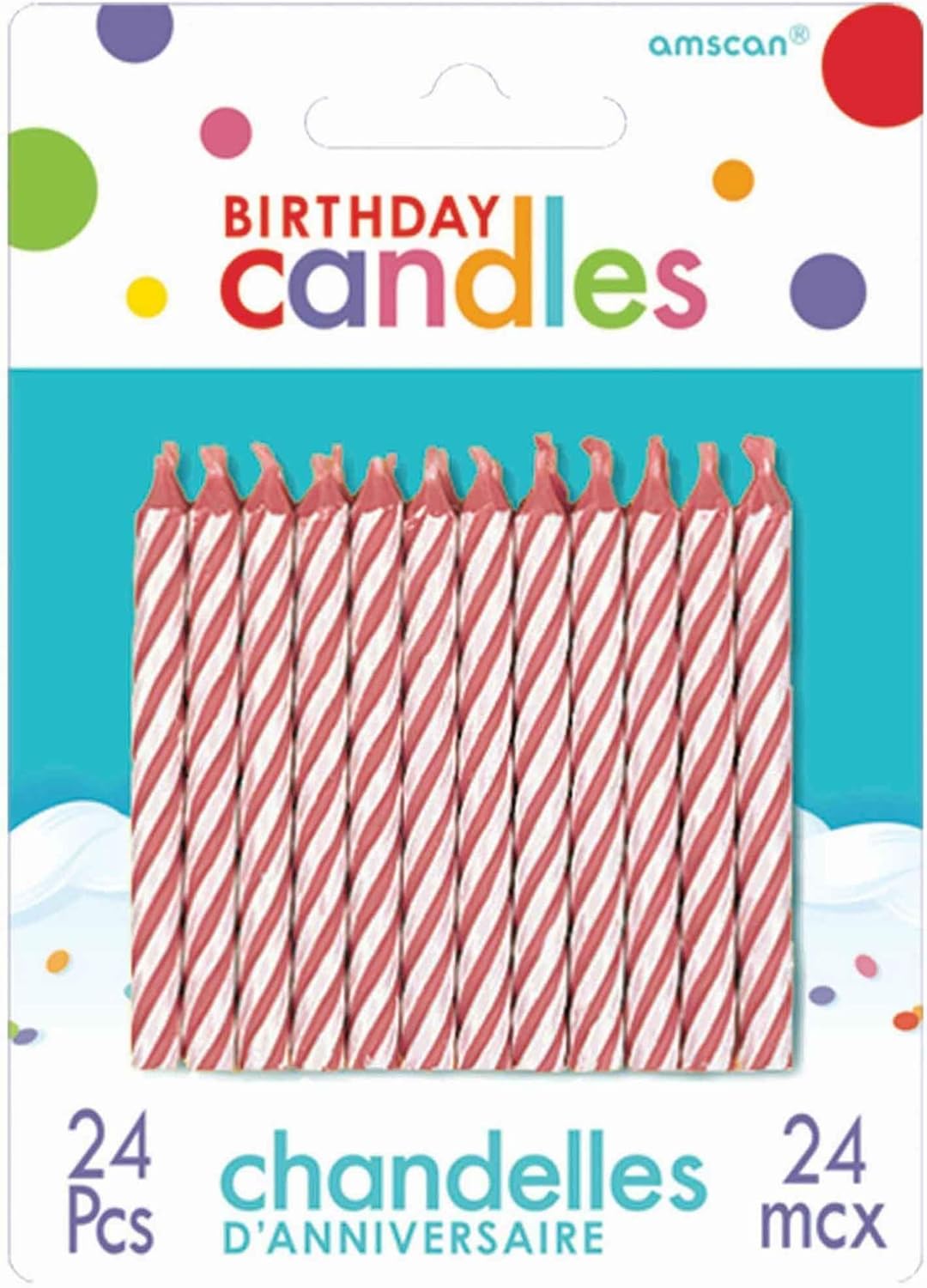 Pink Candy Stripe Spiral Birthday Candles Pack of 24