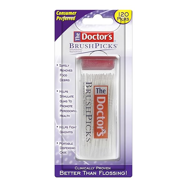 THE DOCTOR’S BRUSHPICKS, INTERDENTAL BRUSHES AND DENTAL PICK 2-IN-1, PLAQUE REMOVER FOR TEETH, 120 TOOTHPICKS, 1 PACK