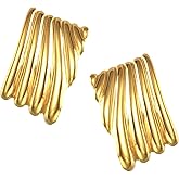 Frigotine Gold Chunky Stud Shell Earrings for Women,Statement Summer Vintage Geometic Square Earing Wedding Prom Jewelry Gift