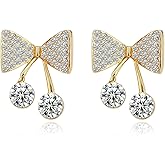 Bow Earrings for Women Gold Statement Jewelry Pearl Bow Earrings Sparkly Rhinestone Design for Elegant Style Looks