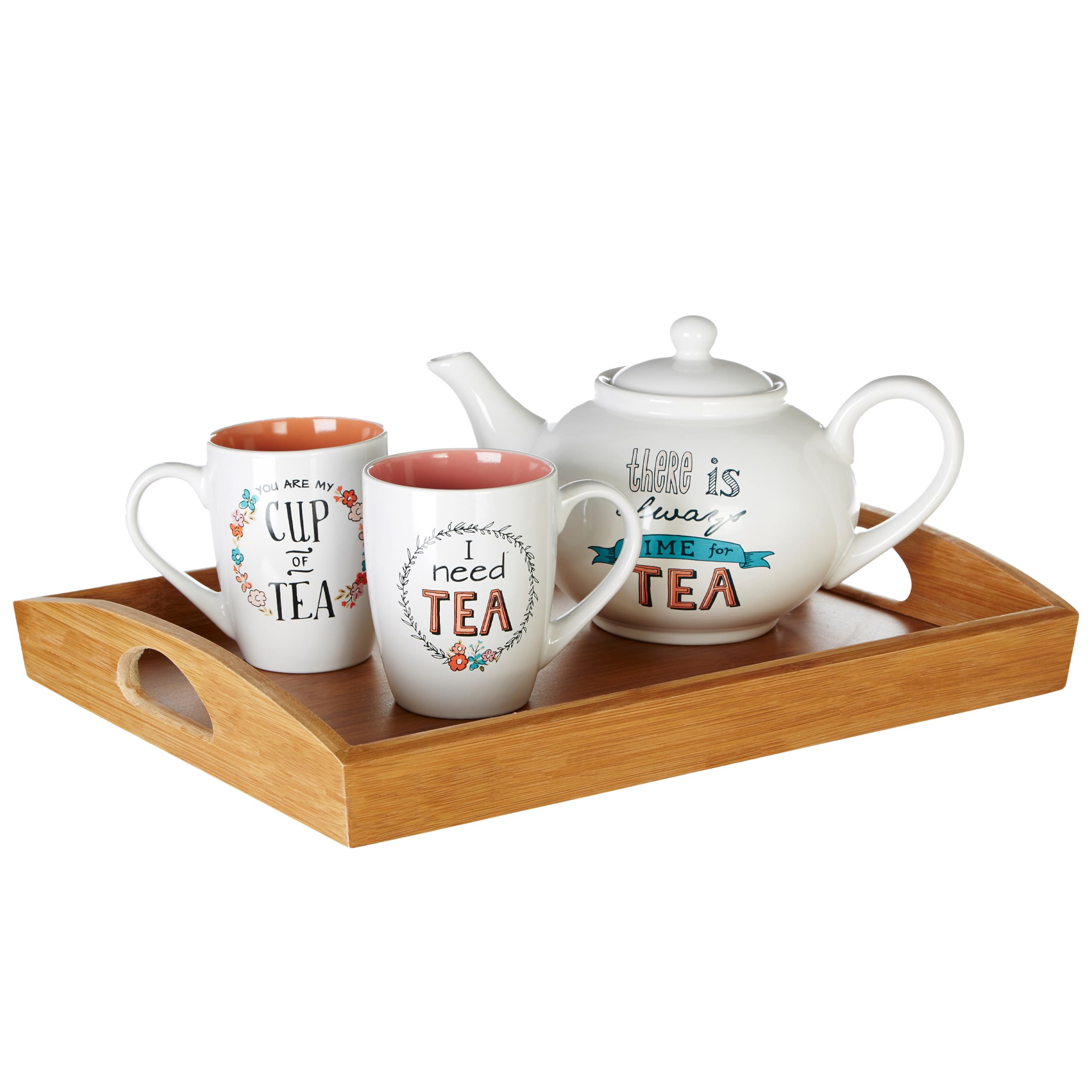 Premier Bamboo Rectangular Serving Tray 40 x 30 x 6 cm Natural Wooden Tray with Handles for Kitchen, Dining Table, Parties