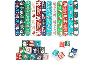 LOMIMOS 48PCS Christmas Slap Bracelets,Xmas Snap Wristbands with Santa Claus Reindeer for Kids Party Favors Little Toys