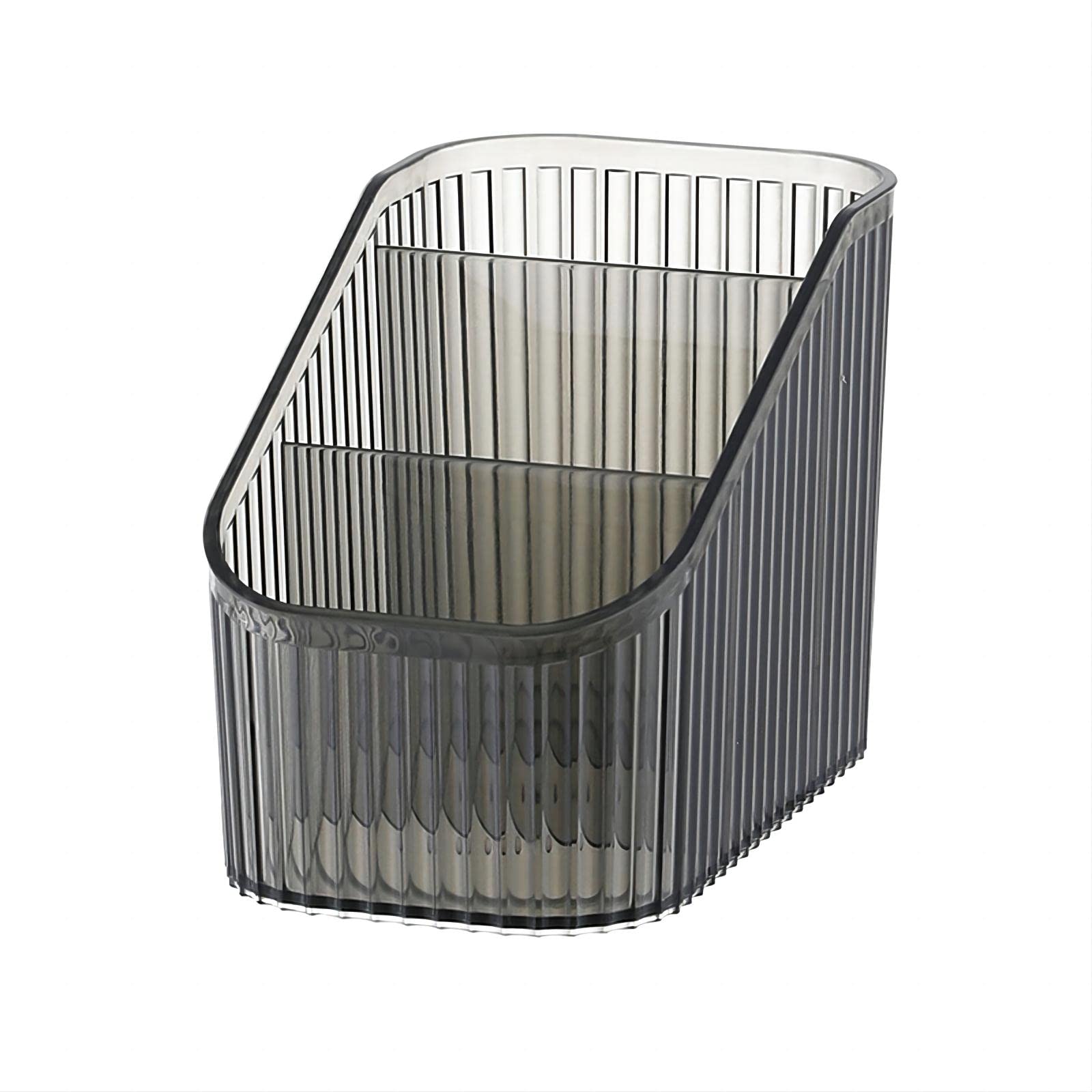 DASITON Large Capacity Makeup Brush Holder, 3 Slots Makeup Organiser Storage Cup, Vintage Striped Make Up Brush Holder for Dressing Table, Bathroom, Desk, Cosmetic Skincare Organiser (Black-S)