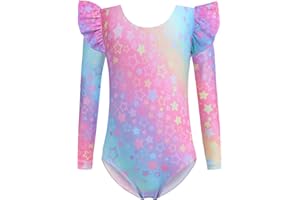 Arshiner Girls Gymnastics Leotards Ruffle Long Sleeve Shimmer Ballet Unitard Dancewear for 3-10 Years