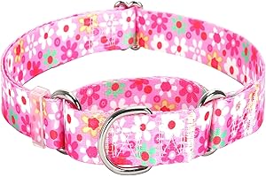 ONEFOJOJO Martingale Collar for Dogs, Pink Flowers Adjustable Premium No Slip Collar for Girl Female Dogs Large Medium and Small-Summer Floral Design (L)